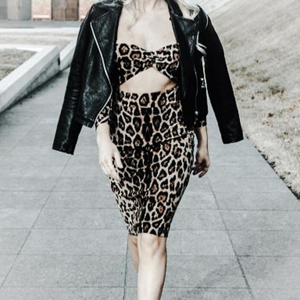 BYEGRIS GIANNA LEOPARD PRINT MIDI DRESS